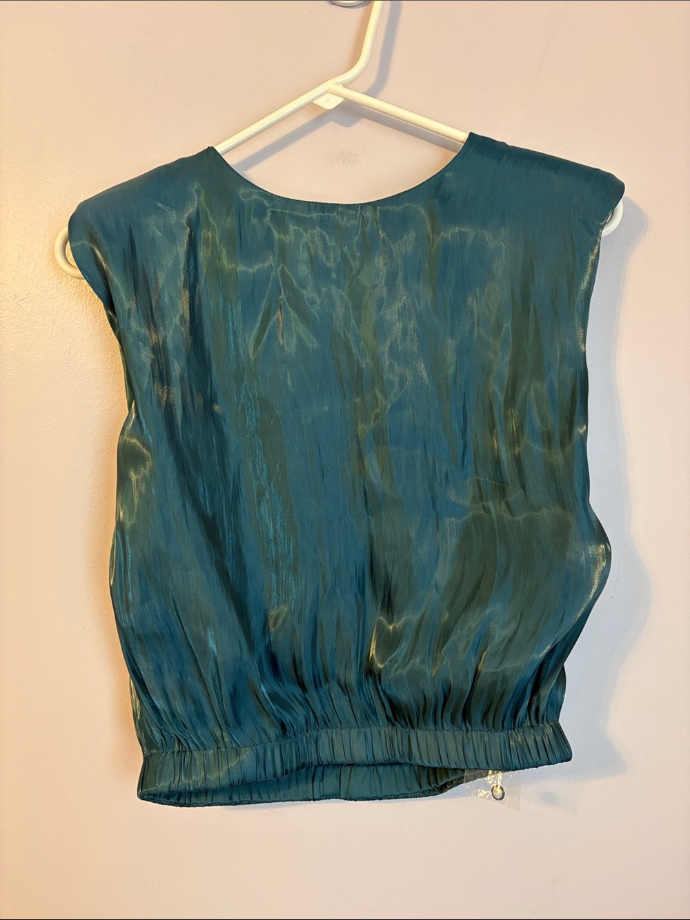 TCEC Teal Emerald Satin Sabin Bubble Muscle Sleeveless Blouse size M